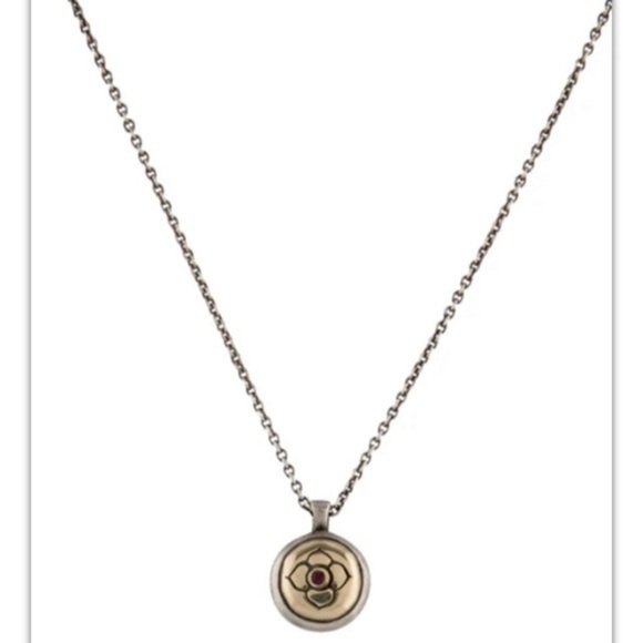 Me & Ro Lotus Flower Ruby Pendant 10K Yellow Gold Sterling Silver 925 - Picture 5 of 5